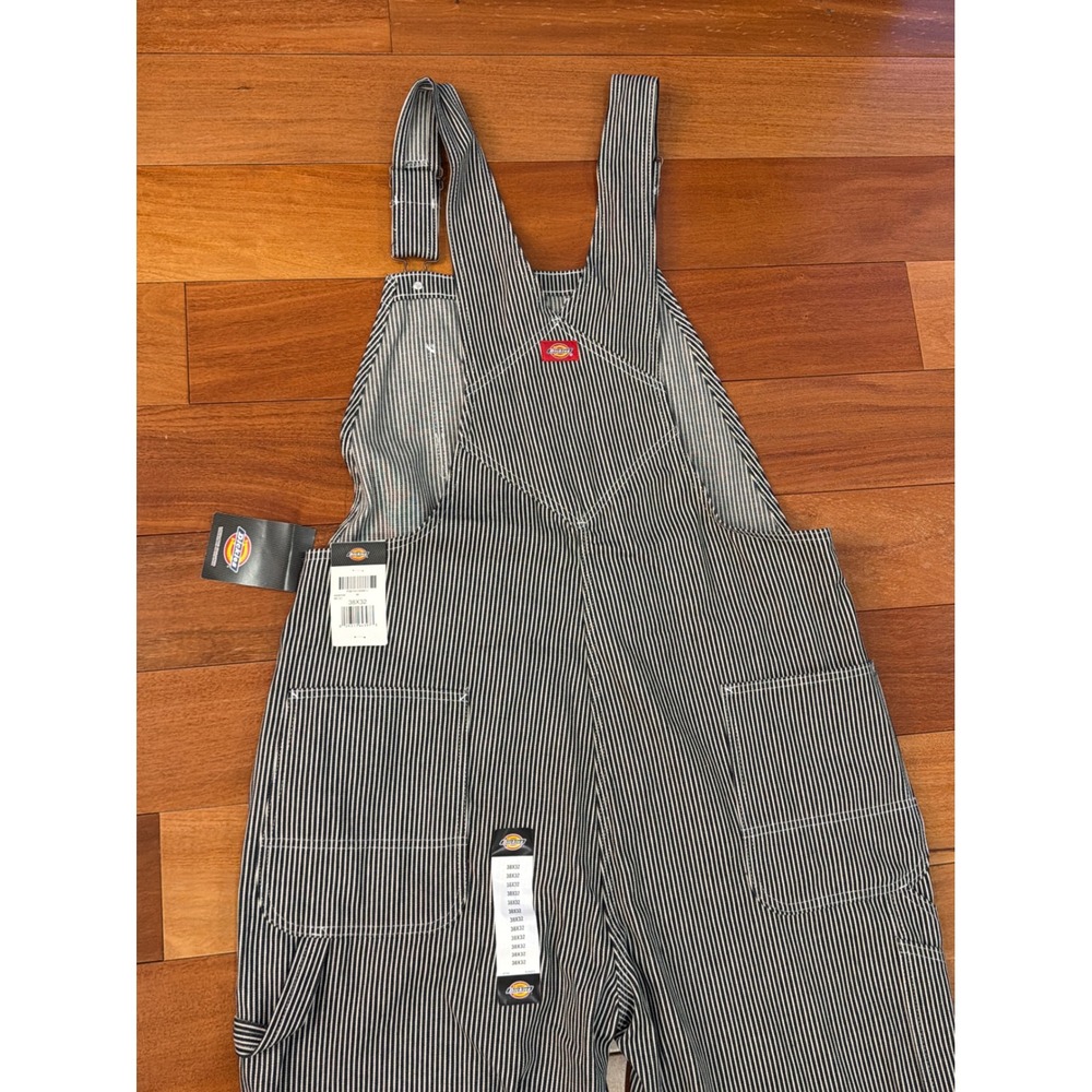 NWT Dickies Hickory Stripe Bib Overalls Mens Blue White Workwear 38X32 - Picture 9 of 9